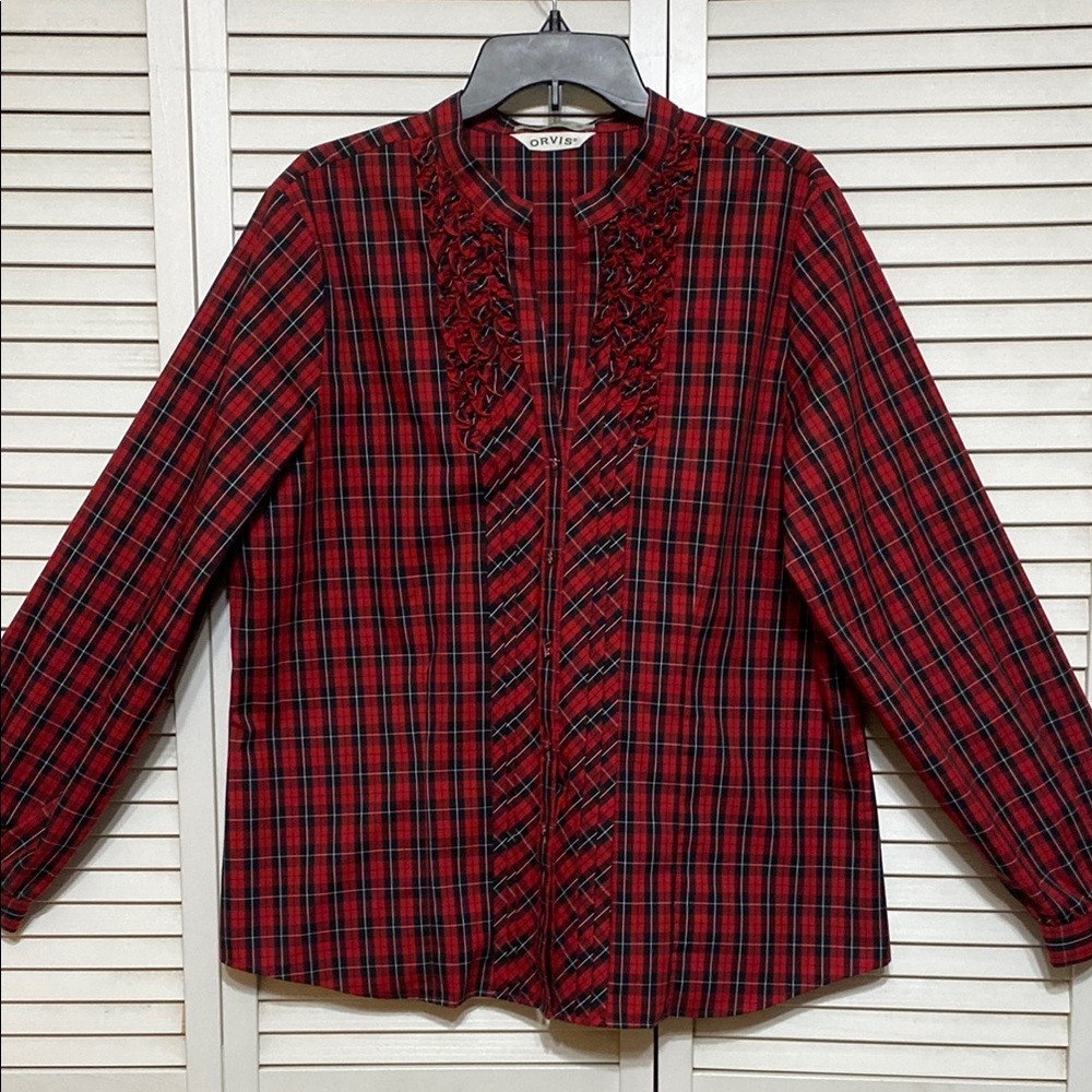 Orvis Crimson Checkered Button-Up Blouse